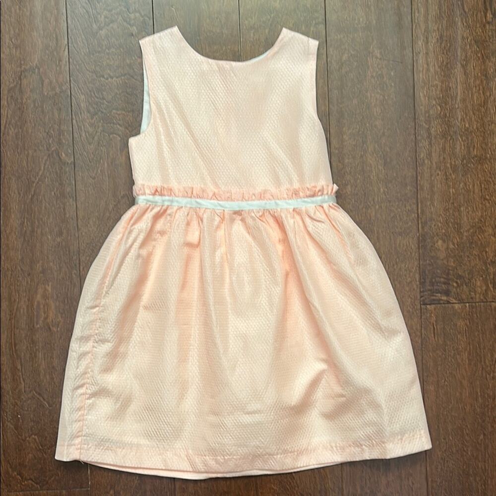 Marie Chantal Apricot and White Sleeveless Dress with Ruffle Detail, Size 6